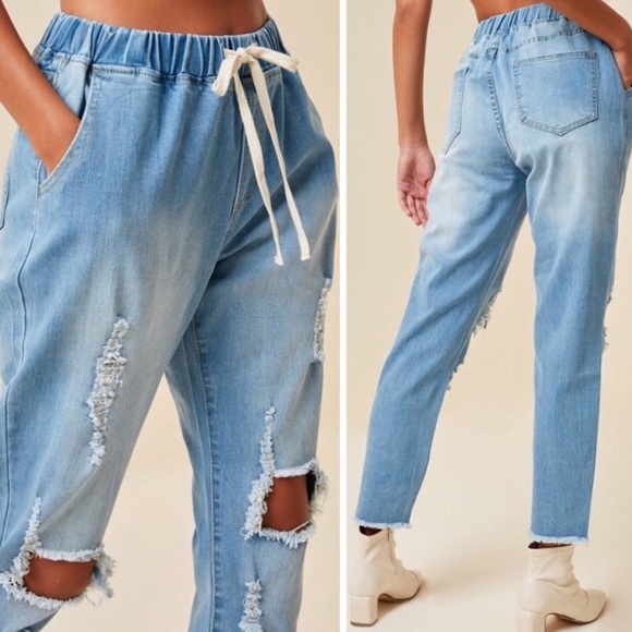 Denim Distressed Joggers - Picture 2 of 6